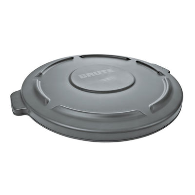 Gray trash can lid with 'Brute' branding on a white background