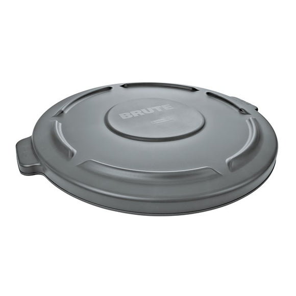 Gray trash can lid with 'Brute' branding on a white background