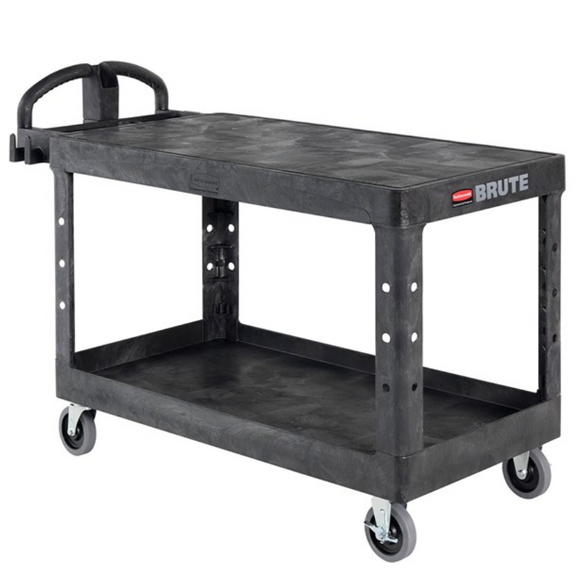 Rubbermaid® BRUTE Heavy Duty 2-Shelf Large Utility Cart | Flat Shelf | Swivel Casters | 4545