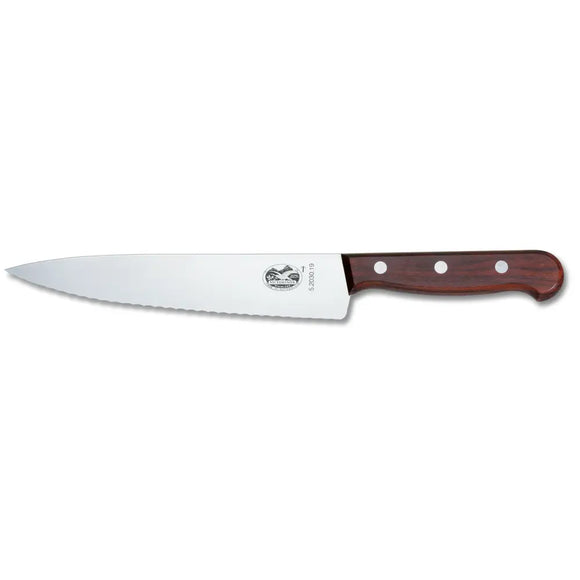 Couteau de chef, lame étroite et rigide de 19 cm, bord dentelé, manche en bois 5.2030.19-X1