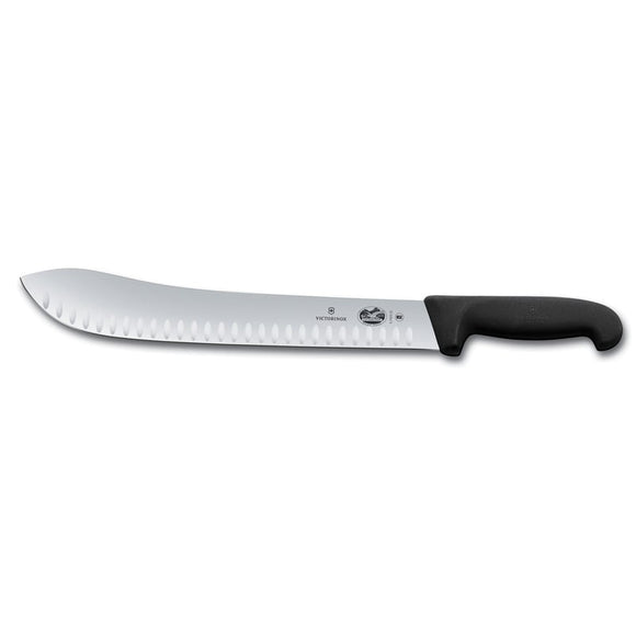 Couteau de boucher, lame droite granton 30 cm, manche noir Fibrox 5.7423.31