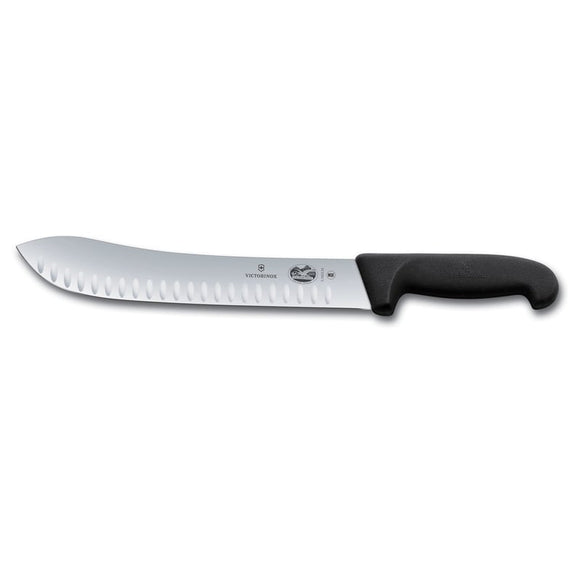 Couteau de boucher, lame droite granton 25 cm, manche Fibrox noir 5.7423.25-X3