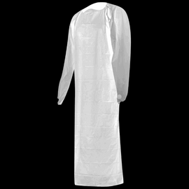 Disposable Lightweight CPE Gown | 1.5 Mil | L- XL | 1 Gown, Bag of 10 or Case of 100 45203_2_Disposable_Lightweight_CPE_Gown_White_Blue_Splash_Protection_Food-Safe_Medical_and_Industrial_Use
