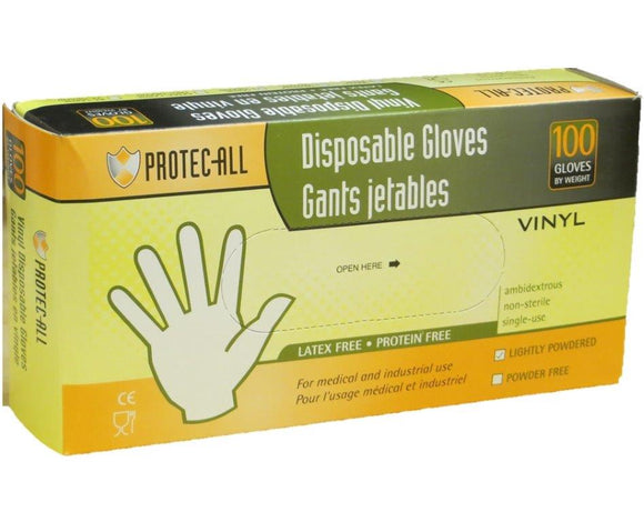 Gants jetables en vinyle légèrement poudrés | 4 mil | 100 par boîte, 1 000 par caisse